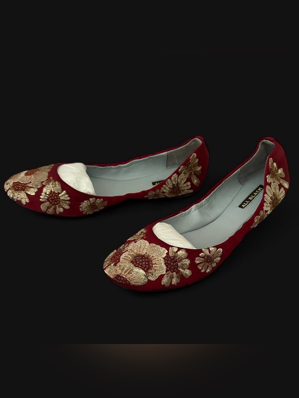 All Black Embroidered Ballet Flats New 8.5